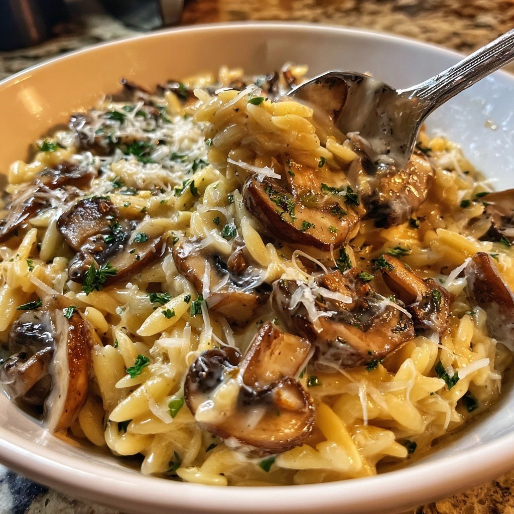 Romantic Creamy Parmesan Mushroom Orzo