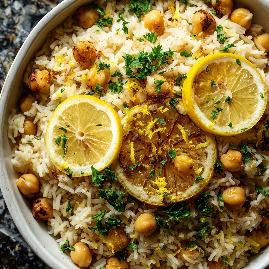 Garlic Lemon Chickpea Rice Skillet