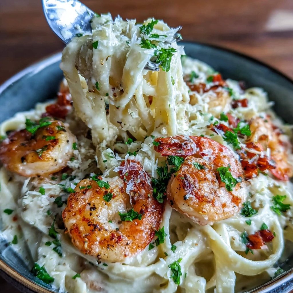 Shrimp Pasta With Garlic Cream Sauce