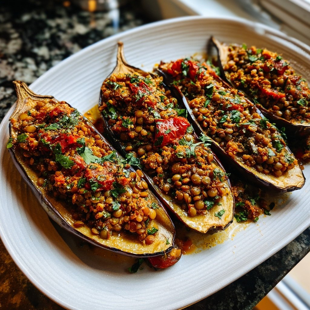 Healthy Lentil Stuffed Eggplant